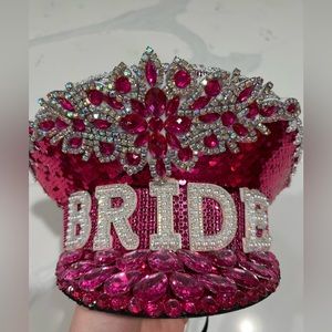 Pink rhinestone bride hat